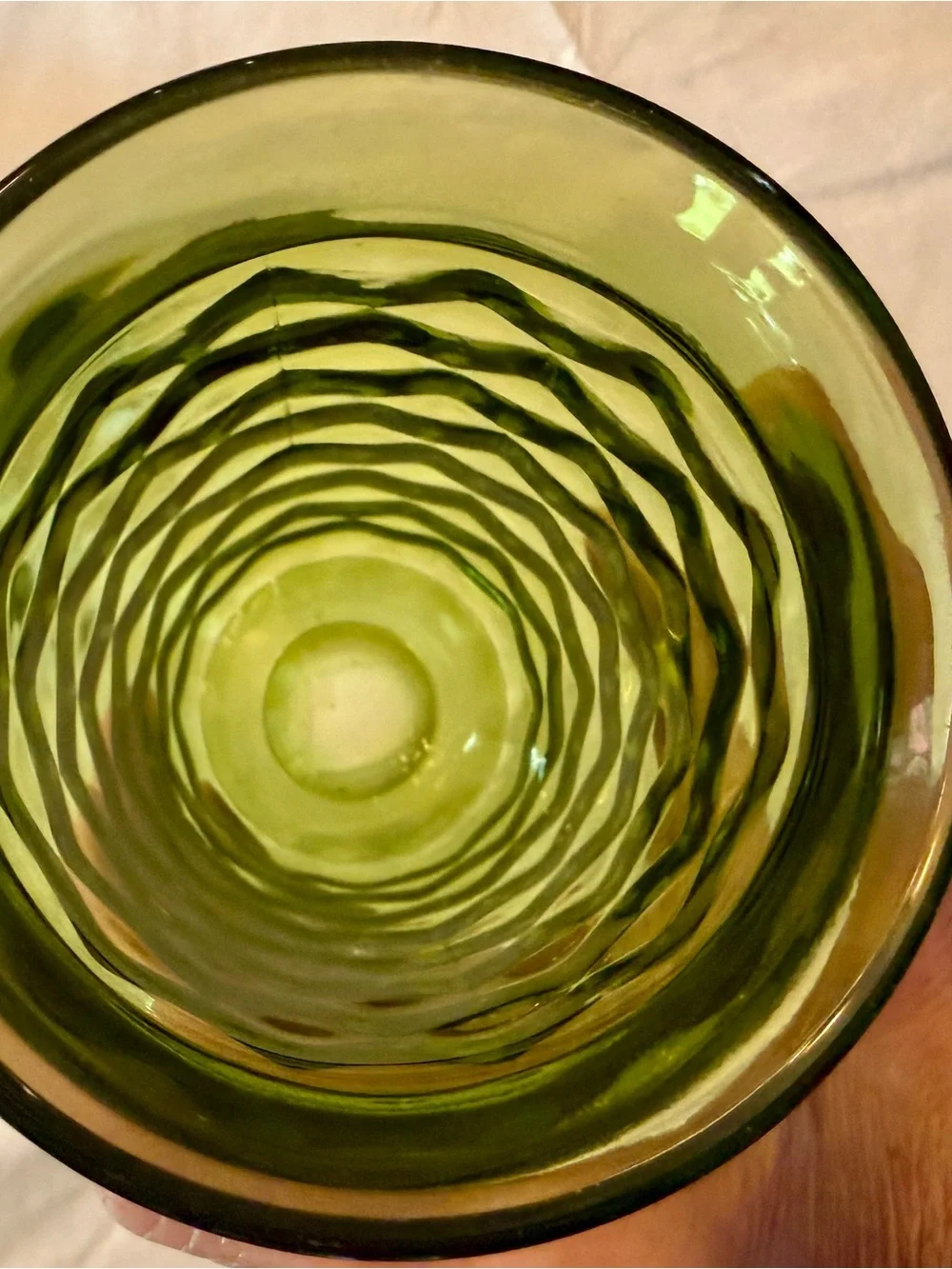 Vintage Indiana Glass Diamond Point Green Goblets Set of 4